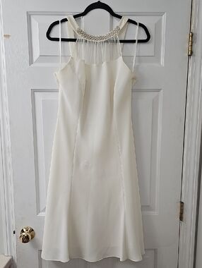 Evan Picone Ivory Beaded-Neck Midi Dress